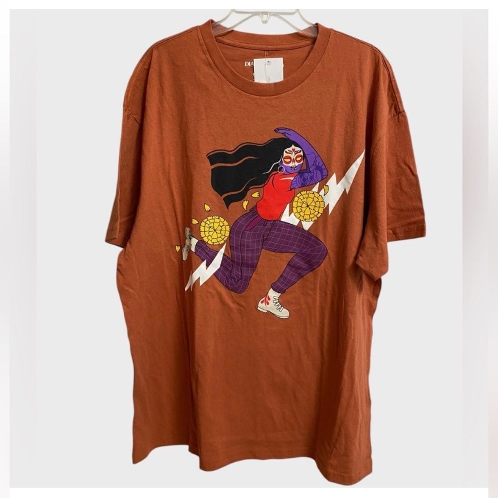 NWT Urban Outfitters Dia Pacheco X Golden Hour T-Shirt Women's XL Brown Artsy